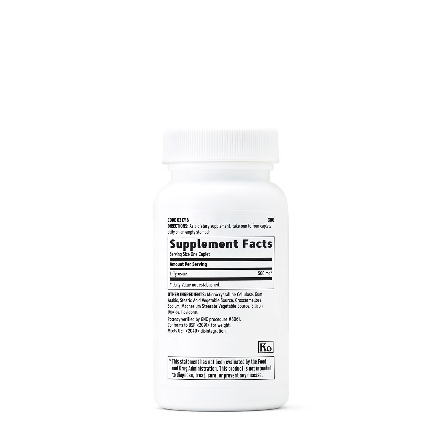 L-Tyrosine 500mg - 60 Vegetarian Caplets (60 Servings)
