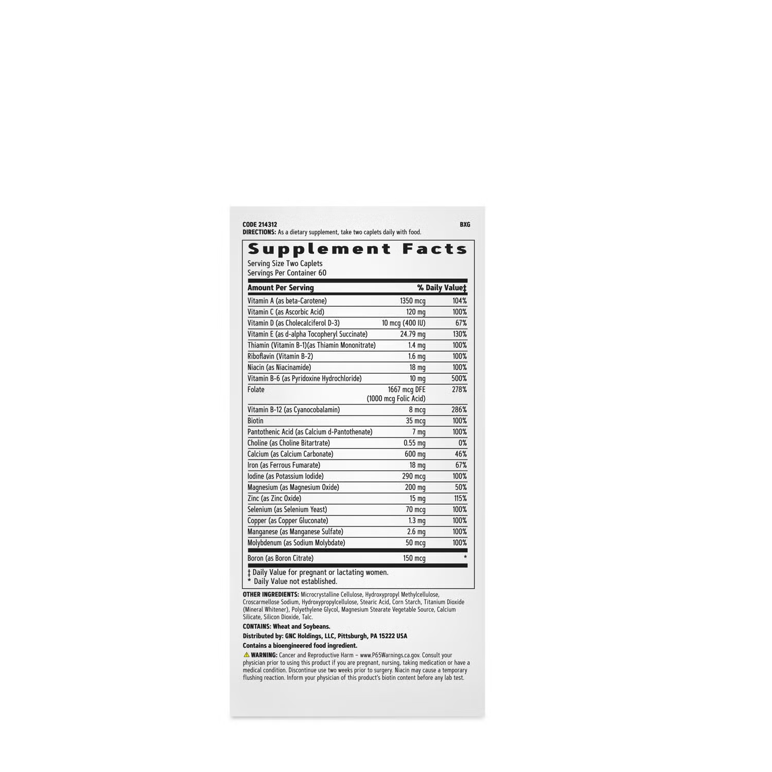 Prenatal Formula with Iron - 120 Caplets (60 Servings)