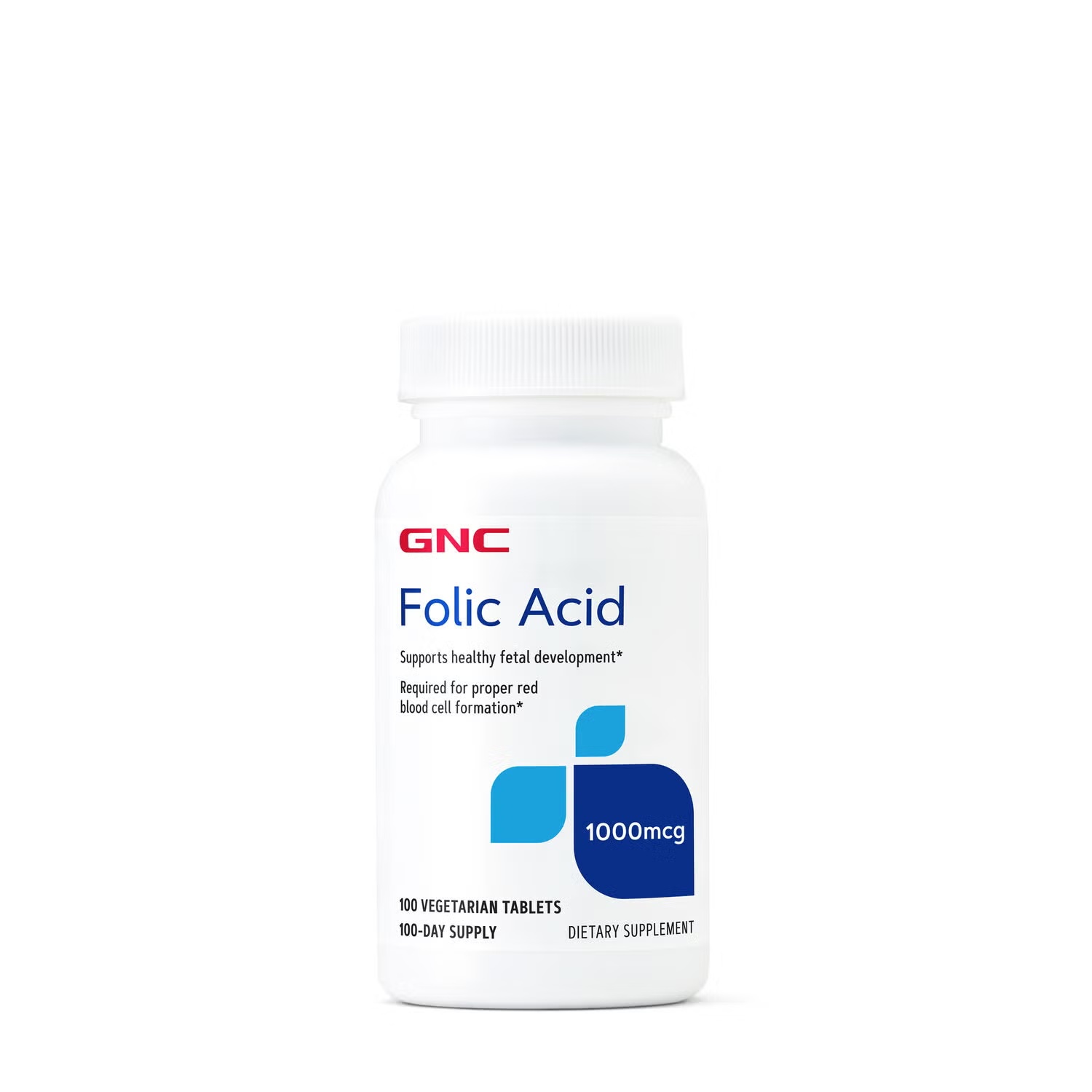 Folic Acid 1000 MCG - 100 Vegetarian Tablets (100 Servings)