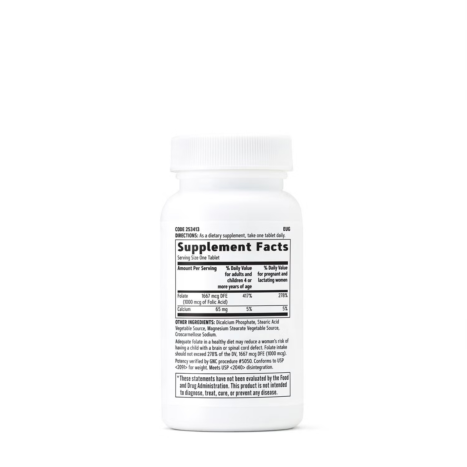 Folic Acid 1000 MCG - 100 Vegetarian Tablets (100 Servings)