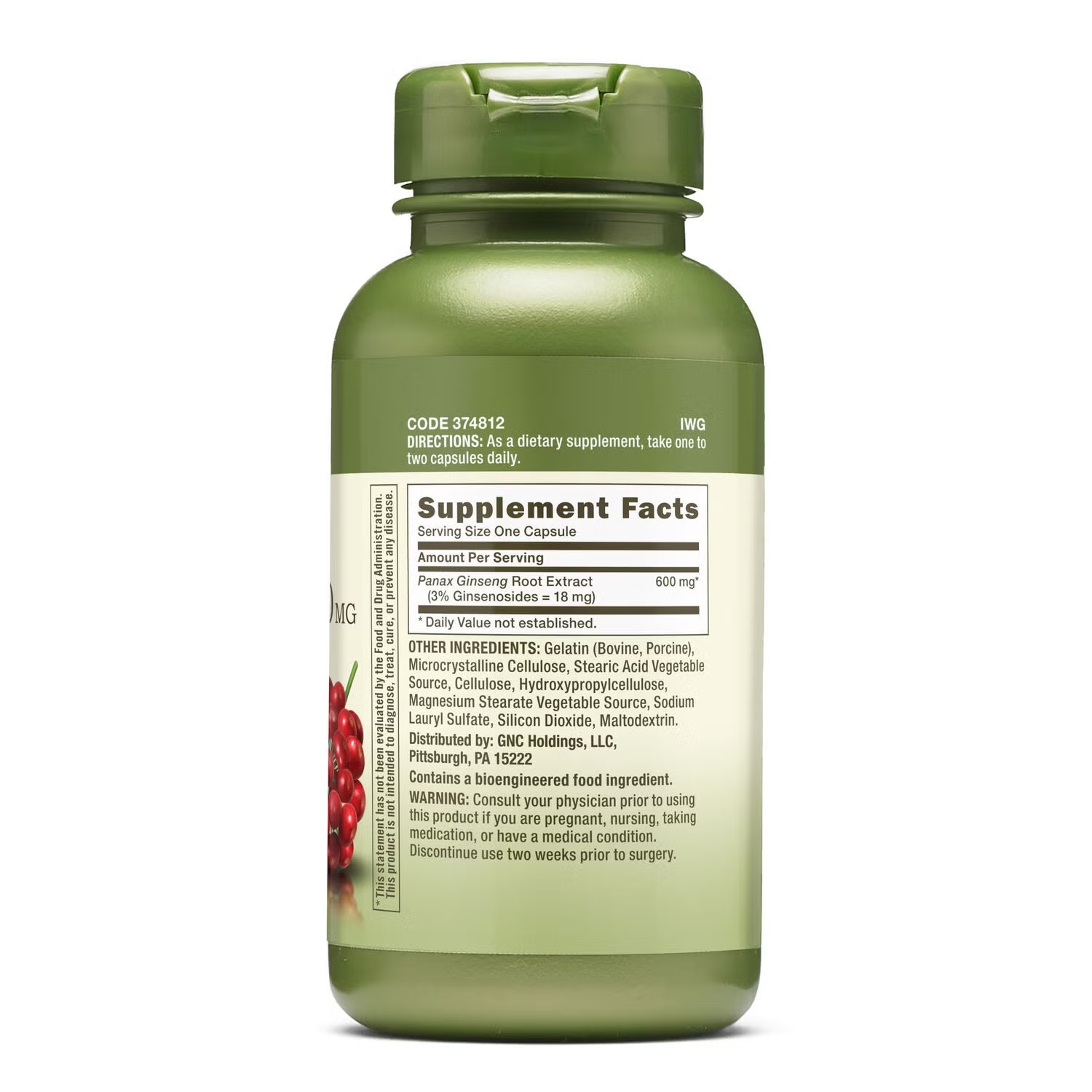 Panax Ginseng 600mg - 100 Capsules (100 Servings)