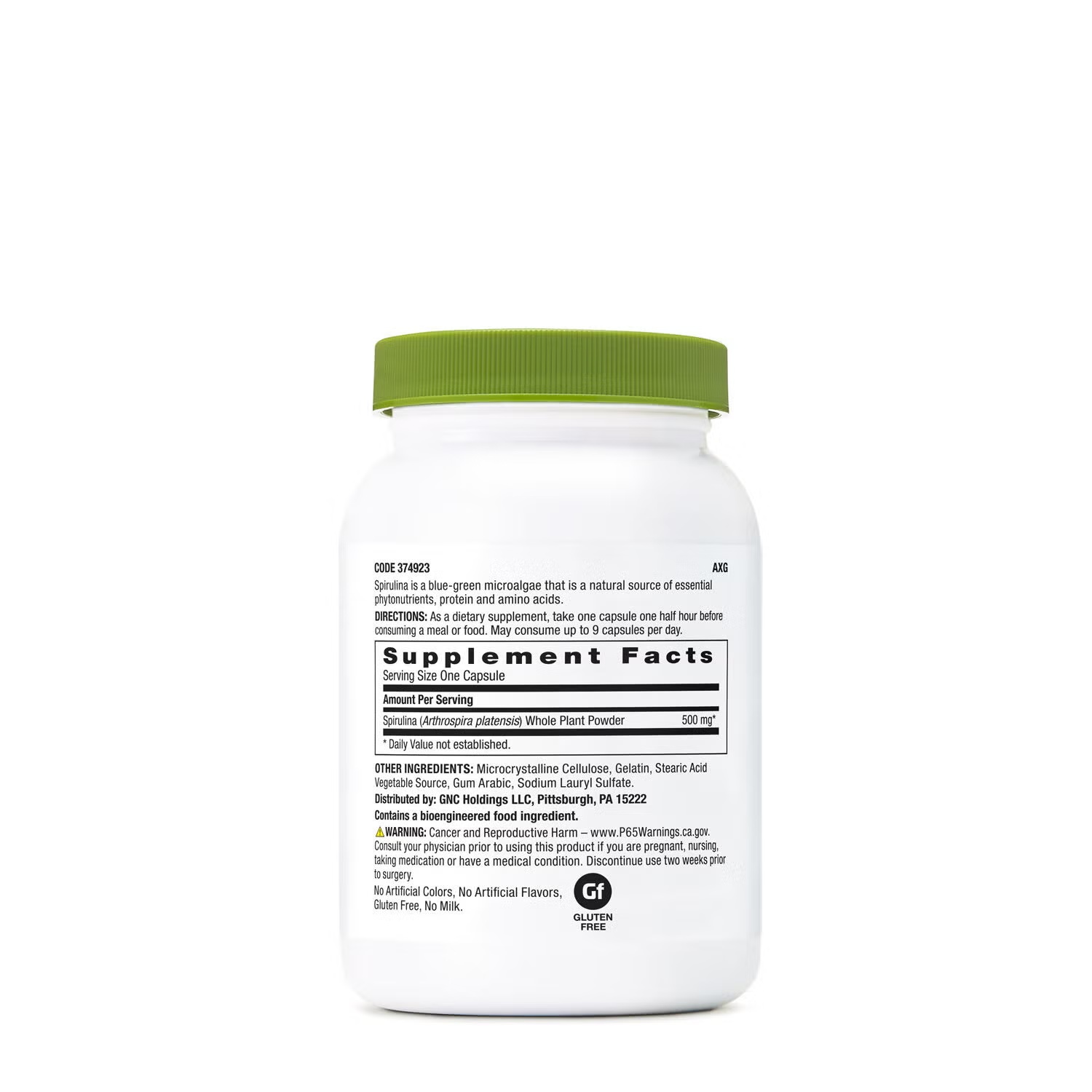 Spirulina Whole Plant Powder Capsules - 100 Capsules (100 Servings)