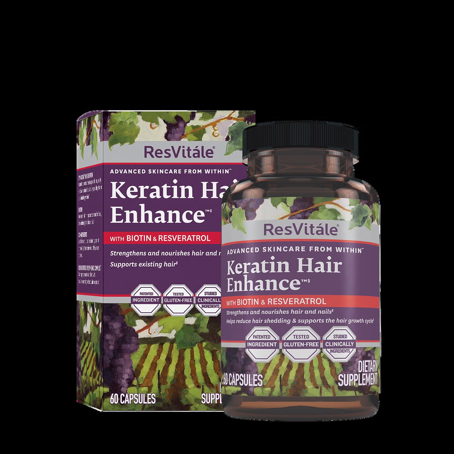 Keratin Hair Enhance™ with Biotin and Resveratrol - 60 Capsules (30 Servings)