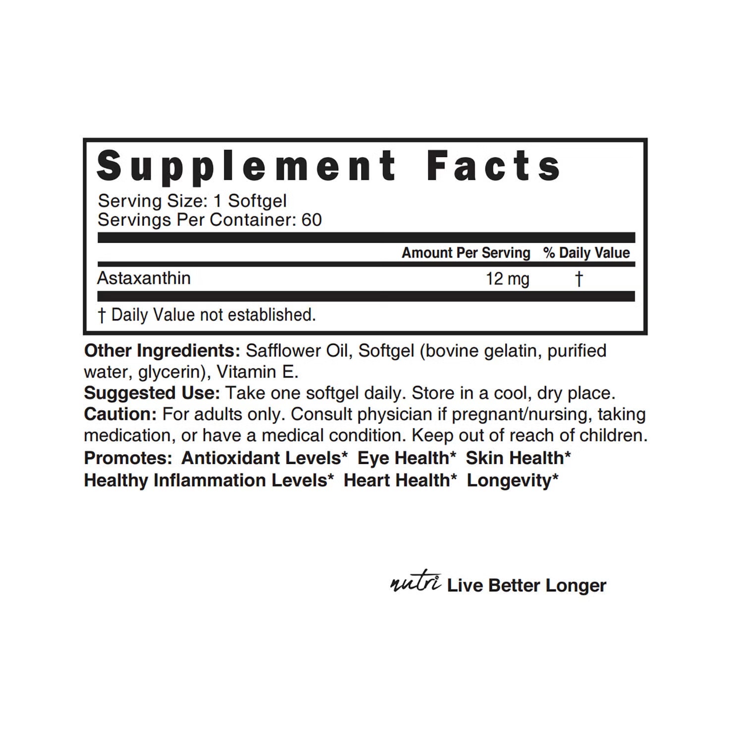 Astaxanthin 12mg - 60 Softgels (60 Servings) 4 Astaxanthin 12mg - 60 Softgels (60 Servings)