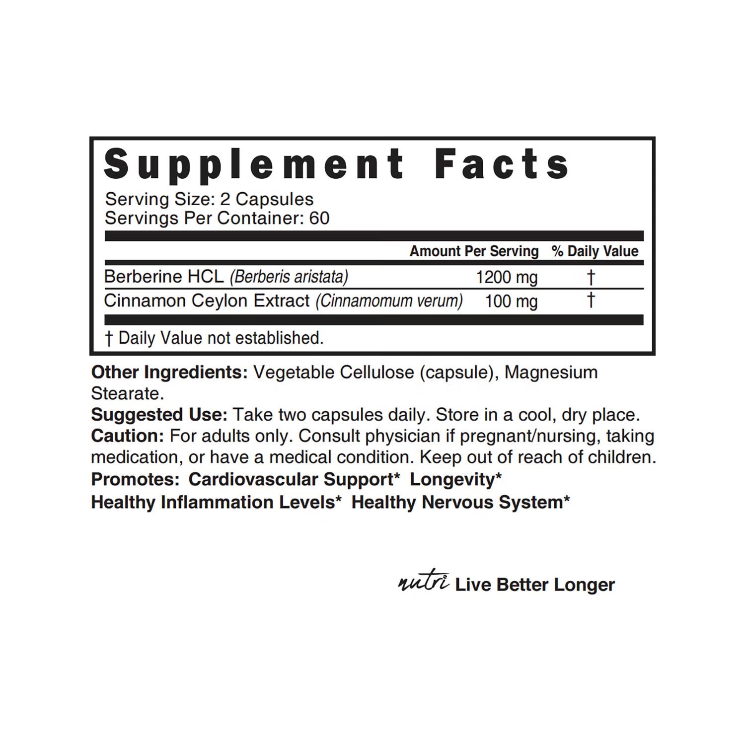 Berberine Plus 1300mg - 60 Vegan Capsules (60 Servings)