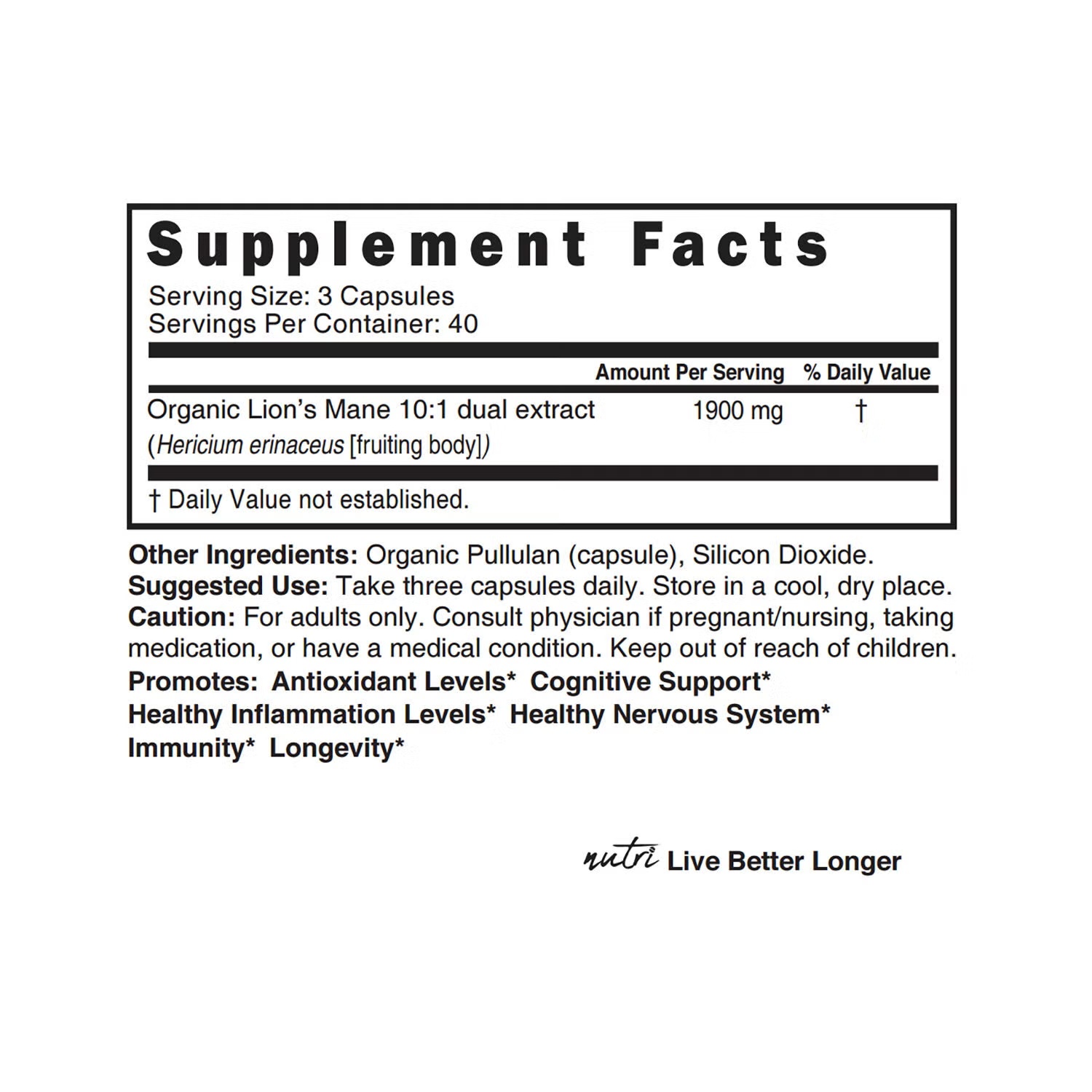 Lion's Mane 1900mg - 120 Organic Capsules (40 Servings) 4 Lion's Mane 1900mg - 120 Organic Capsules (40 Servings)