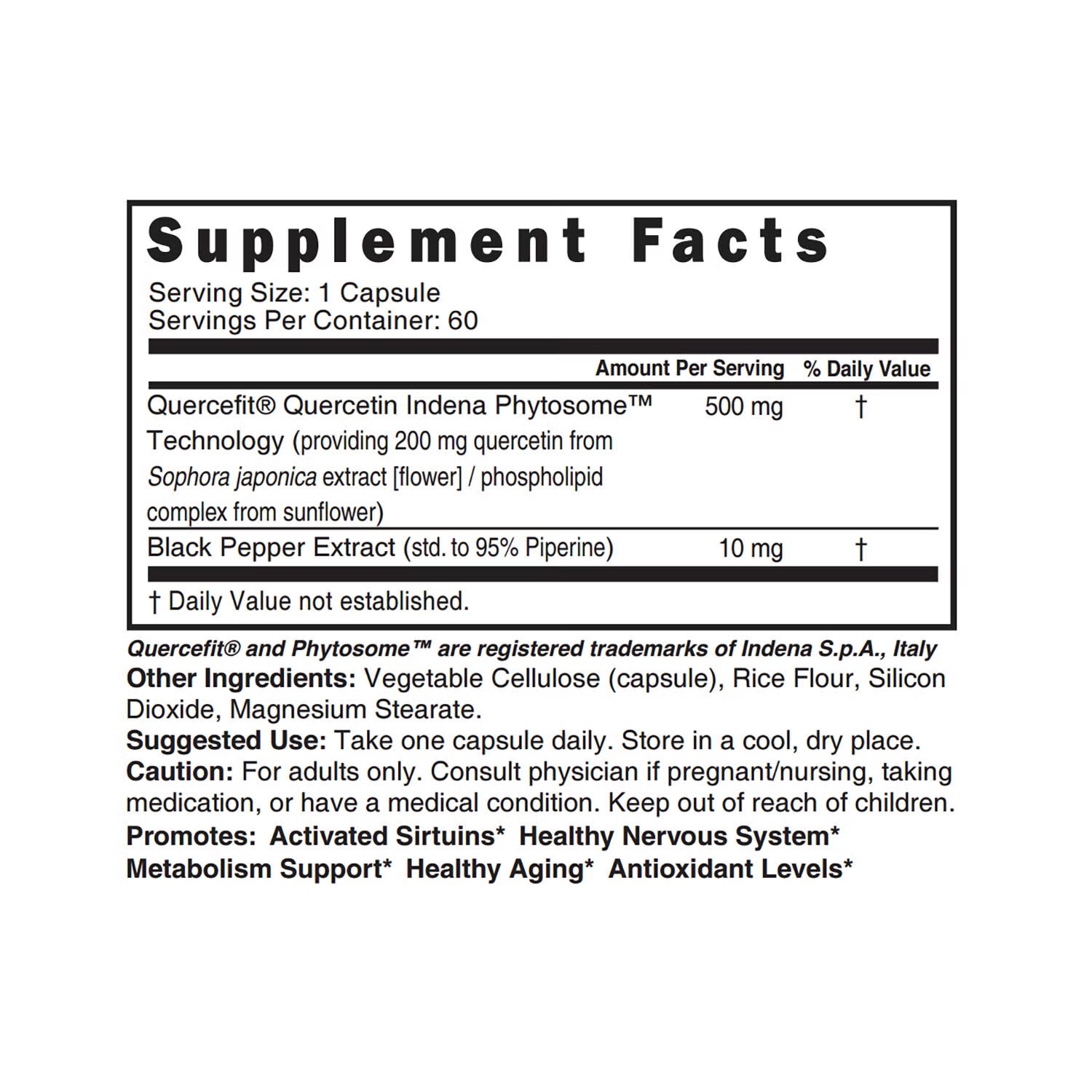Quercetin Plus 500mg - 60 Vegan Capsules (60 Servings)