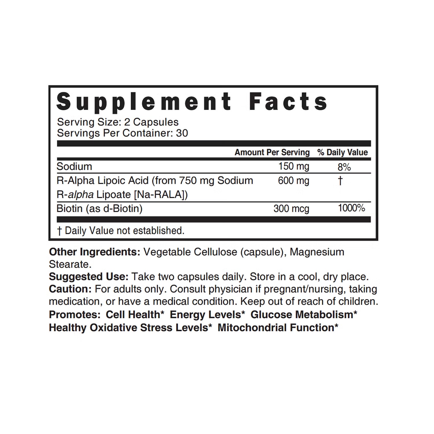 R Lipoic Acid Plus 600mg - 60 Vegan Capsules (30 Servings)