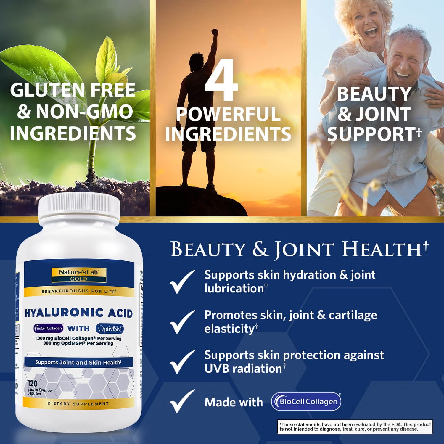 Hyaluronic Acid with BioCell Collagen and MSM - 120 Capsule (40 Servings)
