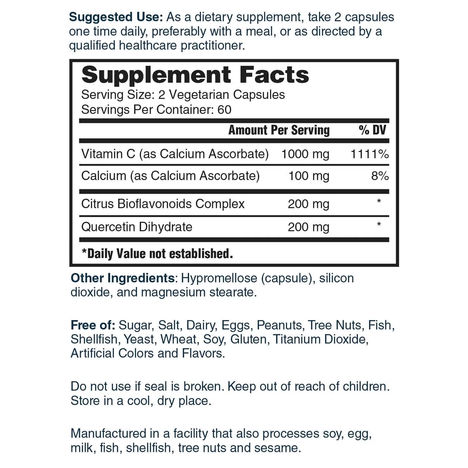 Super Vitamin C with Quercetin & Citrus Bioflavanoids - 120 Capsules (60 Servings)