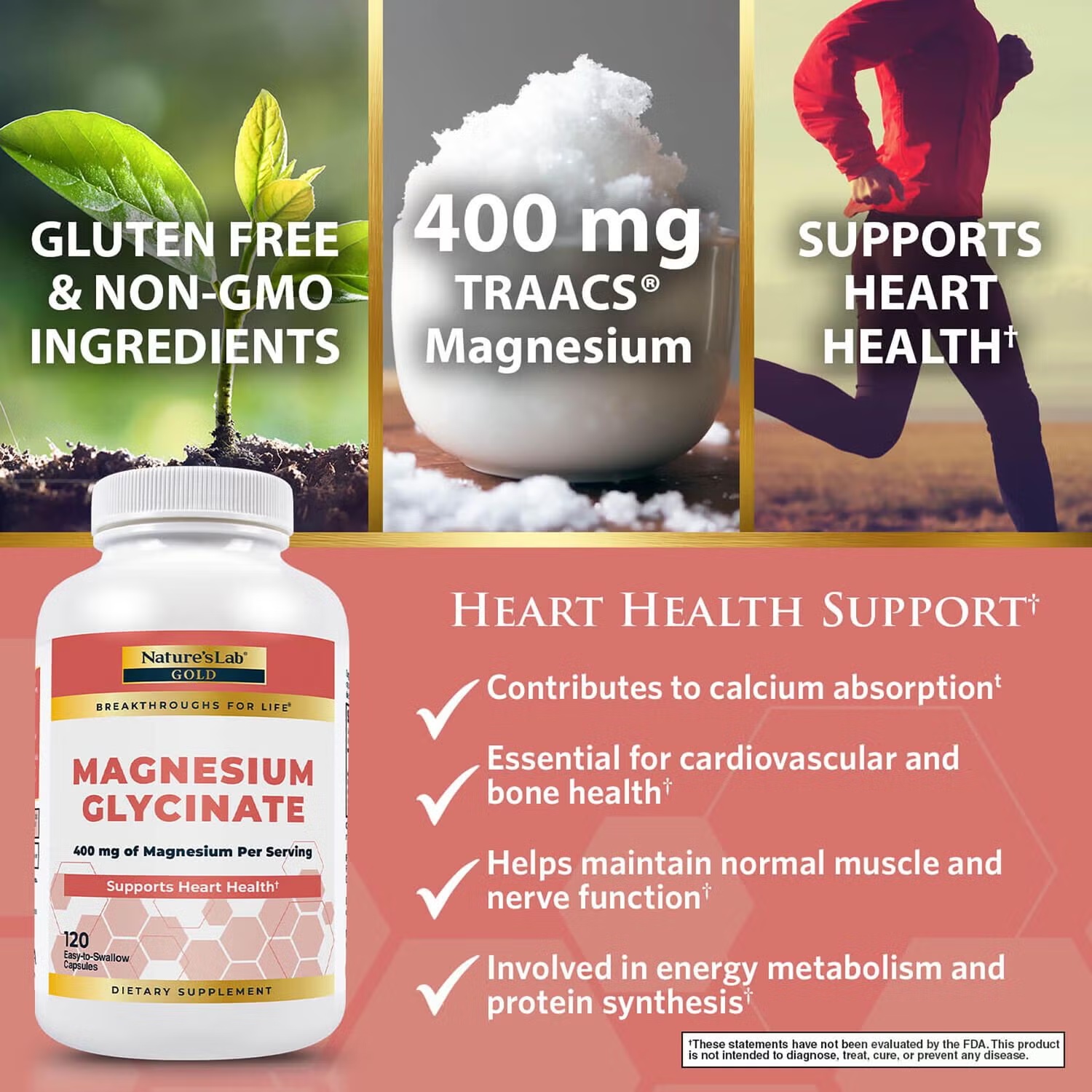 Nature's Lab Gold - Magnesium Glycinate - 120 Capsules (30 Servings)