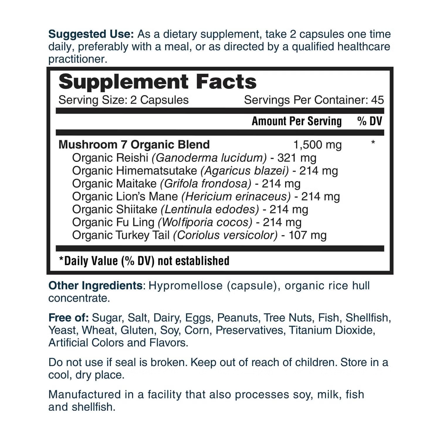 Mushroom 7 - 90 Vegetarian Capsules (45 Servings)
