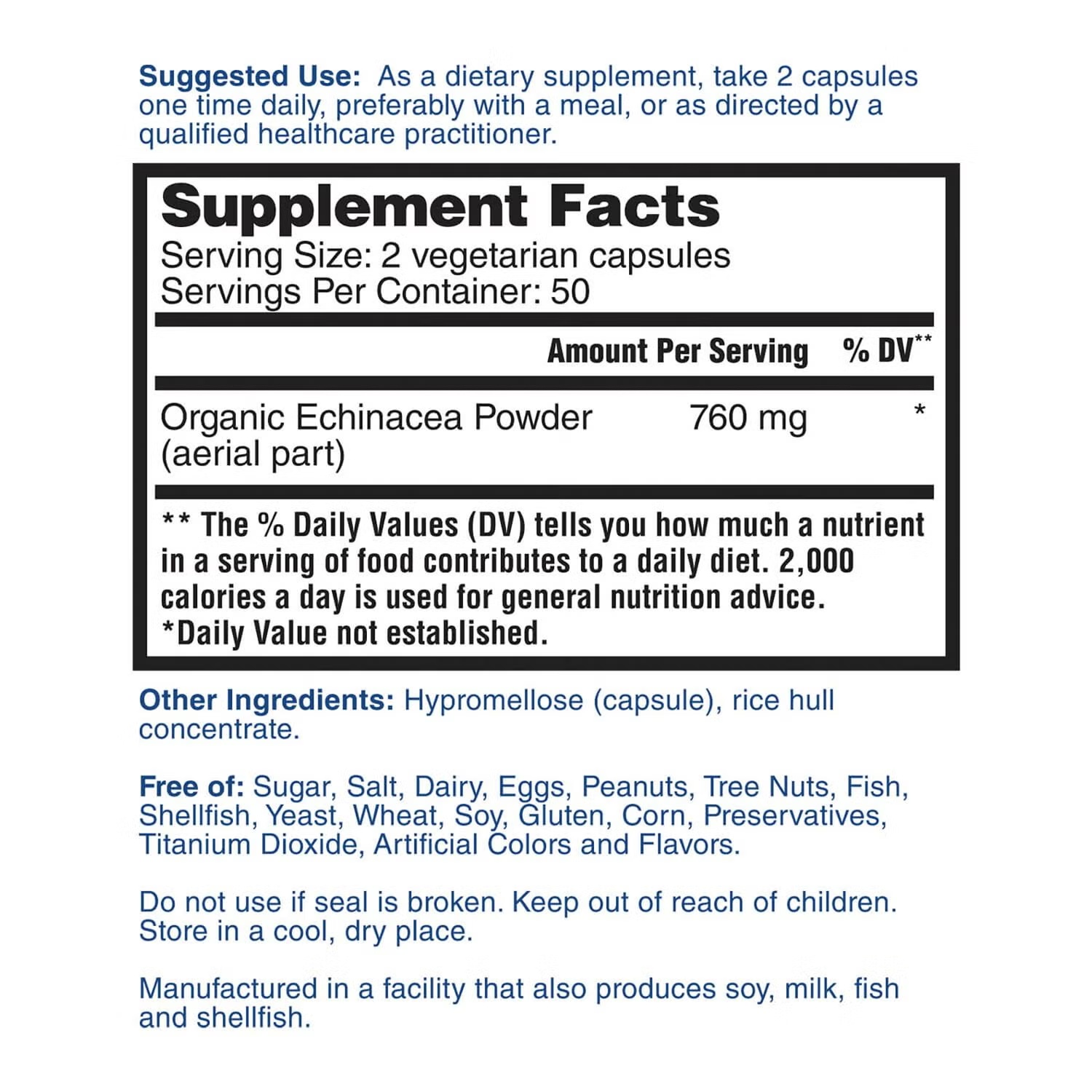 Echinacea 760mg - 100 Capsules (50 Servings)