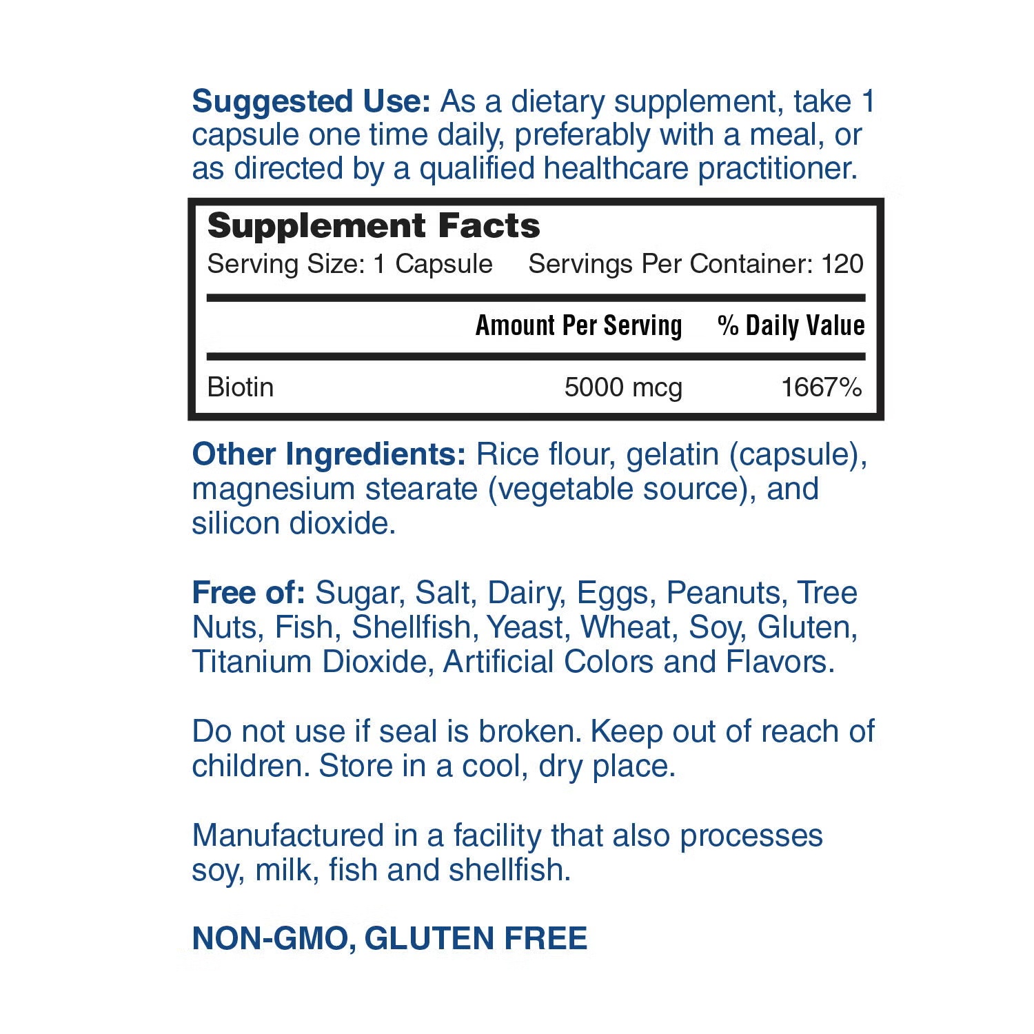 Biotin 5000mcg - 120 Capsules (120 Servings)