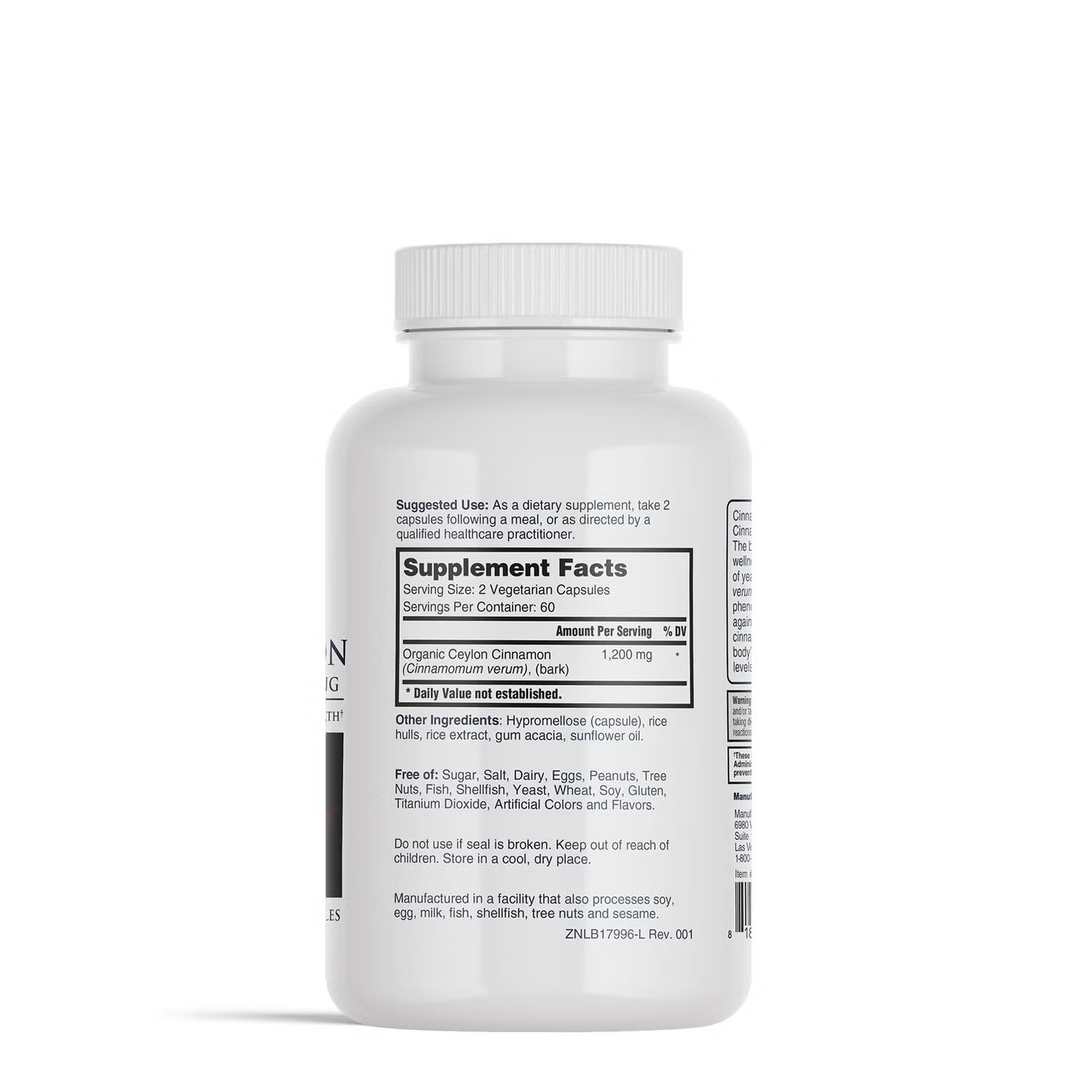 Ceylon Cinnamon 1200mg - 120 Vegetarian Capsules (60 Servings)