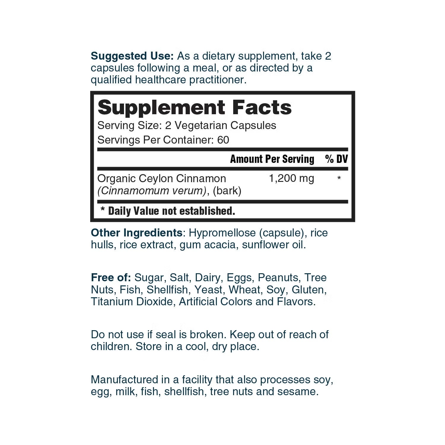 Ceylon Cinnamon 1200mg - 120 Vegetarian Capsules (60 Servings) 3 Ceylon Cinnamon 1200mg - 120 Vegetarian Capsules (60 Servings)