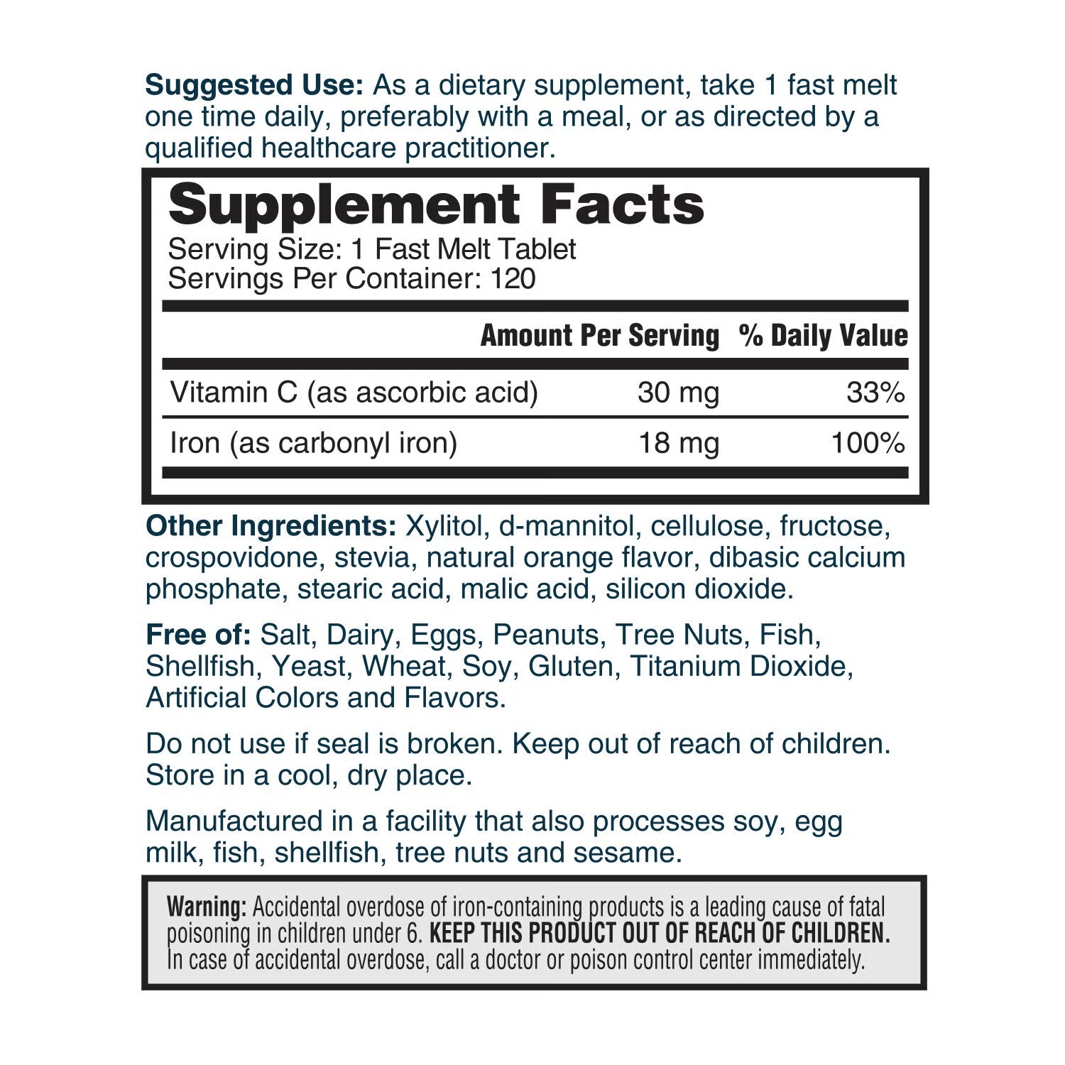 Iron plus Vitamin C - Orange - 120 Melts (120 Servings)
