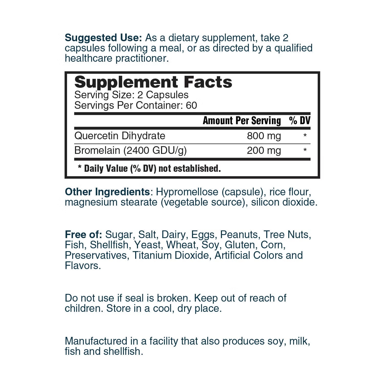 Quercetin with Bromelain - 120 Vegetarian Capsules (60 Servings)