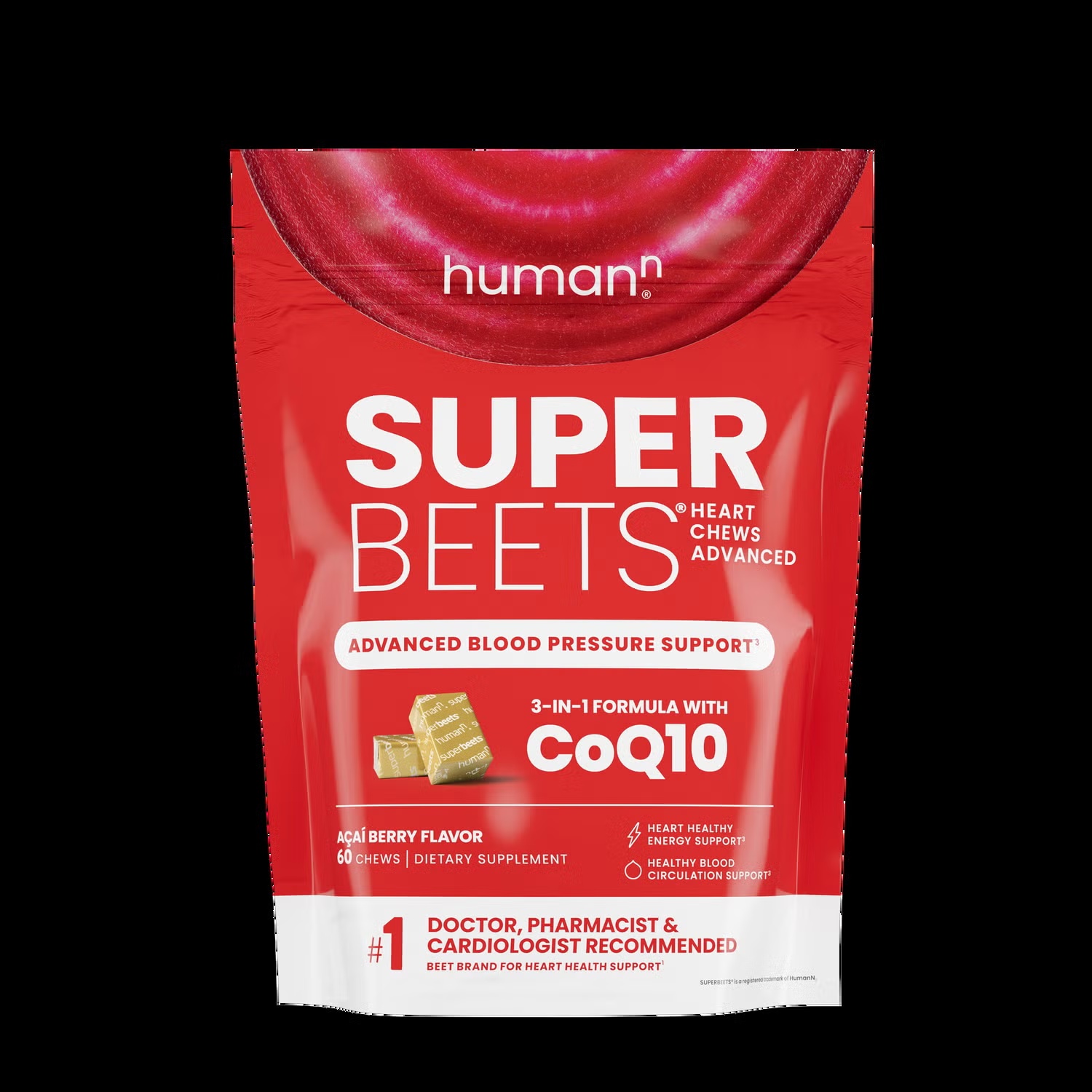 SuperBeets Advanced Heart Chews Blood Pressure Support - Acai Berry - 60 Chews (30 Servings)