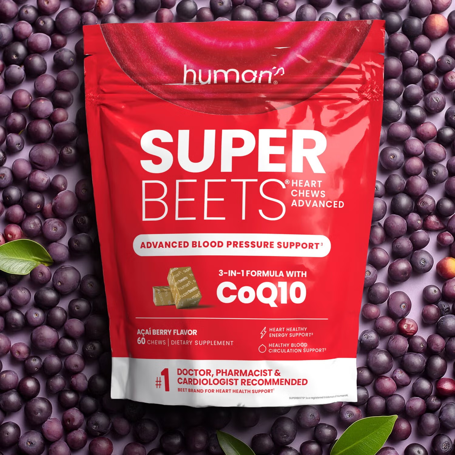 SuperBeets Advanced Heart Chews Blood Pressure Support - Acai Berry - 60 Chews (30 Servings) 4 SuperBeets Advanced Heart Chews Blood Pressure Support - Acai Berry - 60 Chews (30 Servings)
