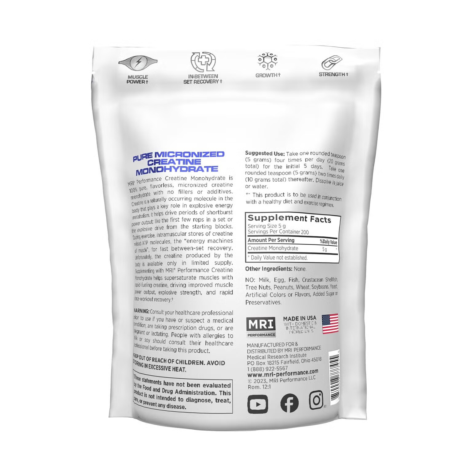 Creatine Monohydrate Ergogenic 5G (200 Servings)