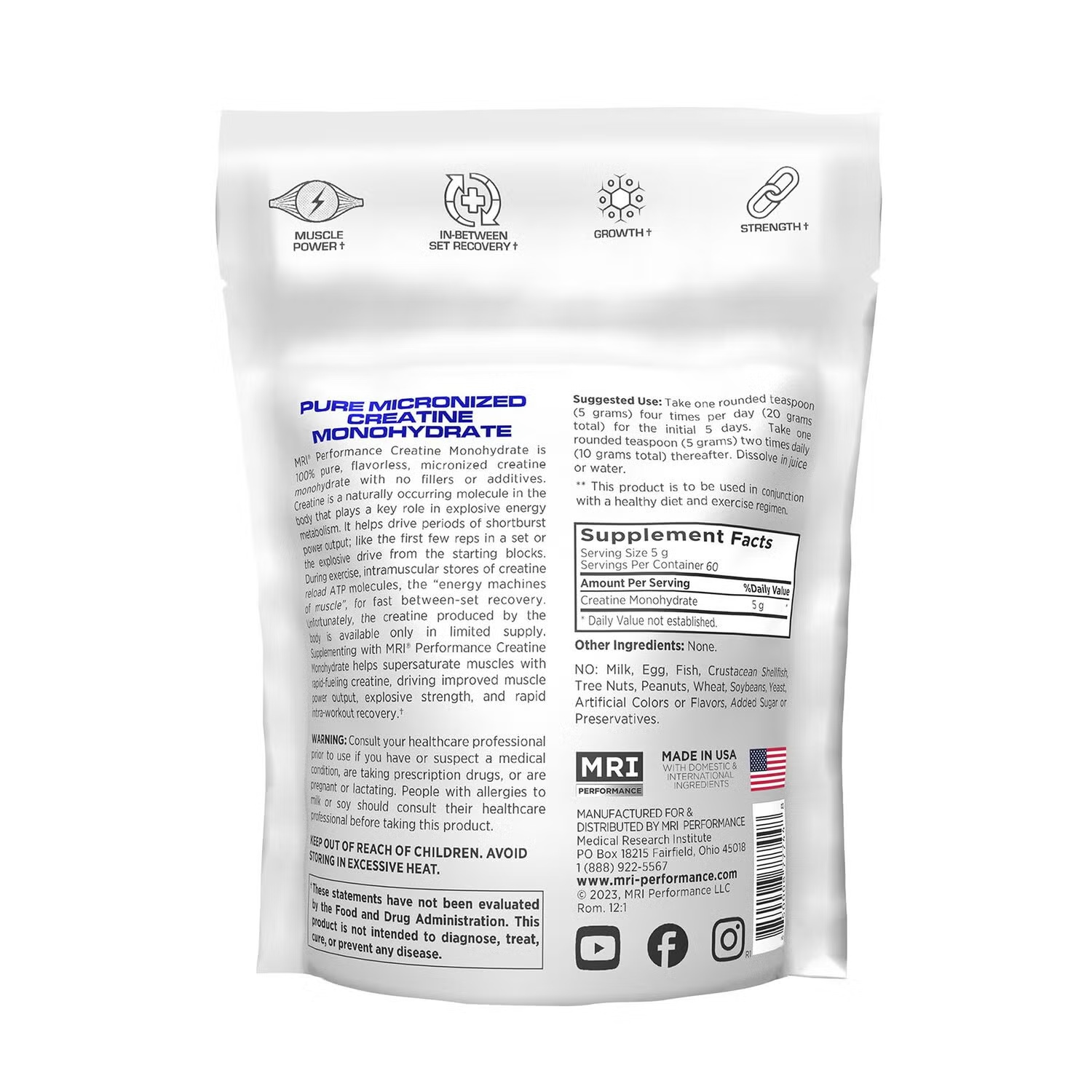 Creatine Monohydrate - Ergogenic - 5G (60 Servings)