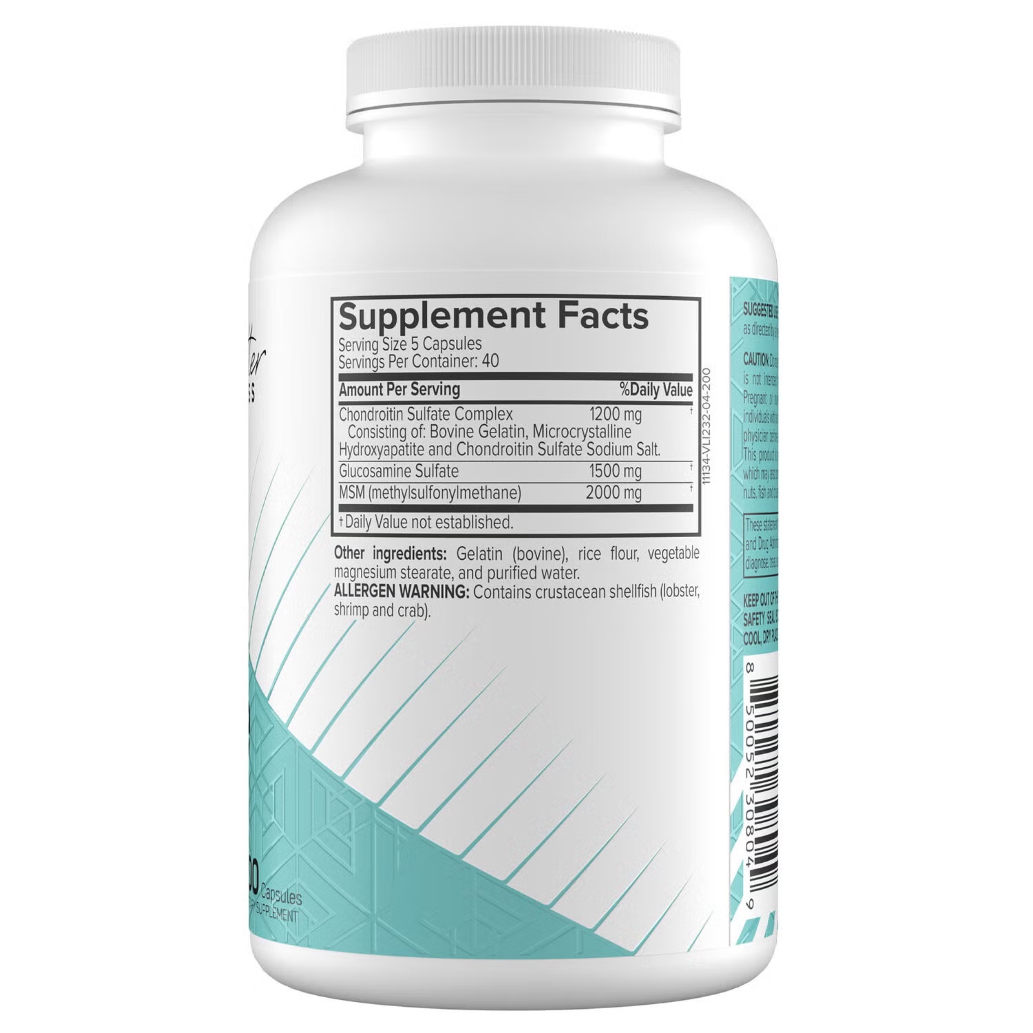 Joint Care with Chrondroitin, Glucosamin & MSM - 200 Capsules (40 Servings)