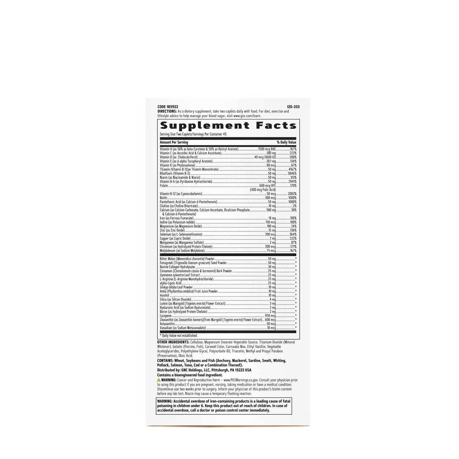 Multivitamin Diabetic Support - 90 Caplets (45 Servings)